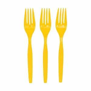 Fun Express - Lemon Yellow Plastic Forks (50 Pc) - Party Supplies - Solid Tableware - Cutlery - 50 for $9