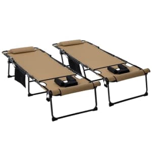 Outsunny 2 Piece Folding Chaise Lounge with 5-Level Reclining Back, Outdoor Tanning Chair with for $119