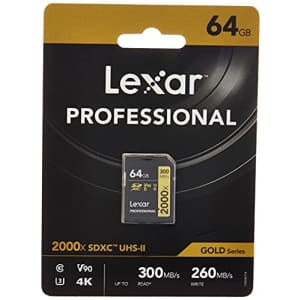 Lexar Professional 64GB SDXC 2000X UHS II Read 300mb Write 260mb 4K Memory Card (LSD2000064G-BNNNG) for $84