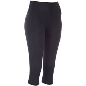 Spalding Women's Activewear Cotton Spandex 19" Inseam Capri Legging with Pocket, Charcoal Heather, S for $28