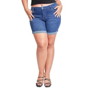 YMI Women's Plus Size Curvy Fit High Rise Shorts with Rolled Cuffs, Midnight Sky Blue Rips, 18 for $16