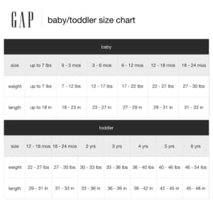 Gap kids sock sizes sales