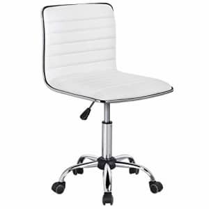 Yaheetech Adjustable Task Chair PU Leather Low Back Ribbed Armless Swivel White Desk Chair Office for $50