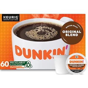 Dunkin Donuts Original Blend Medium Roast Coffee K-Cup Pods 60-Pack for $20 w/ Sub & Save