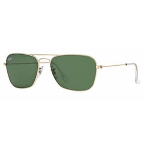 Ray-Ban RB3136 001 Caravan Sunglasses Gold Frame/Green Classic Lens 55mm, Medium for $180