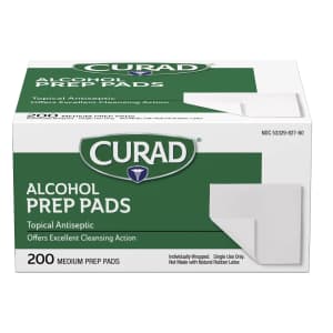 Curad Alcohol Disinfectant Prep Pads 200-Pack for $4