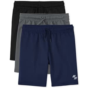 The Children's Place Boys' Athletic Basketball Shorts, Black/Grey/Blue 3 Pack for $19