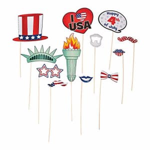 Fun Express 12 Piece Bulk Pack American Patriotic Paper Photo Booth Stick Prop 4th of July Celebration Party for $5