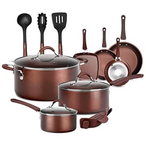 NutriChef 14-Piece Nonstick Cookware Free Heat Resistant Lacquer Kitchen Ware Set w/Saucepan, for $110