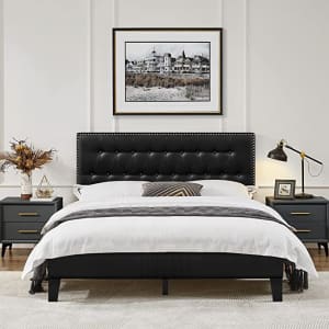 Yaheetech Queen Upholstered Platform Bed Frame for $124