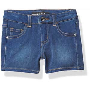 GUESS Girls' Little Stretch Denim Shorts, Medium Washed, 5 for $21