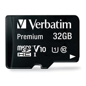 Verbatim 32GB Premium microSDHC Memory Card with Adapter, UHS-I V10 U1 Class 10, Black (44083) for $19