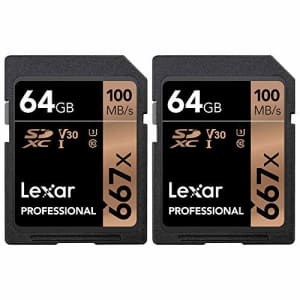 Lexar Professional 667x 64GB SDXC UHS-3 Class 10 Memory Card 2 Pack (LSD64GBNA667) for $79 Lexar Professional 667x 64GB SDXC UHS-3 Class 10 Memory Card 2 Pack (LSD64GBNA667) for $79