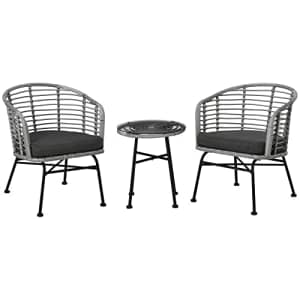 Outsunny 3-Piece Patio Bistro Set, Outdoor Wicker Conversation Set with Round Tempered Glass Top for $242