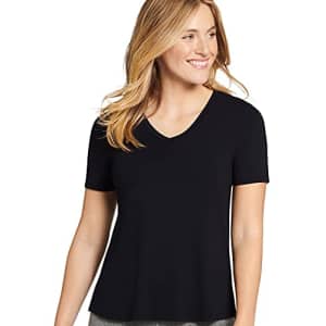 Jockey Women's Activewear Stretch Knit V-Neck Tee with Side Slits, Black, XL for $15
