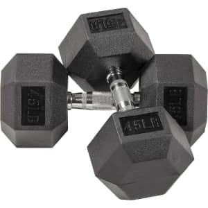 BalanceFrom Rubber Coated Hex Dumbbell 45-lb. Pair for $80