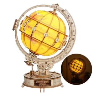 3D Wooden Globe LED Light Puzzle for $16