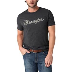 Wrangler Men's Western Crew Neck Short Sleeve Tee Shirt, Caviar Rope Logo, Small for $12