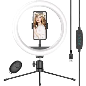 Waulnpekq 10" Selfie Ring Light with Tripod Stand for $6 Waulnpekq 10" Selfie Ring Light with Tripod Stand for $6
