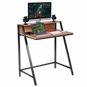 Tangkula Small Gaming Desk, 2 Tier Computer Desk, Home Office Wood Sturdy Frame Compact Writing for $70