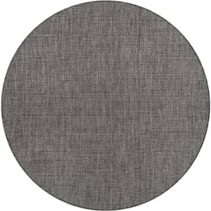 Unique Loom Outdoor Solid Collection Area Rug (5' 3" Round Black/Ivory) for $40