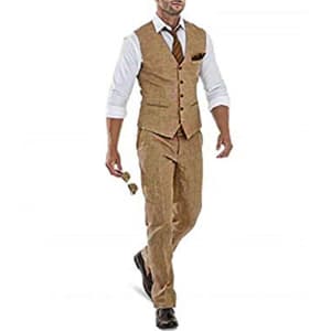 Men's Linen 2-Piece Solid Colored Tailored Fit Suit for $33