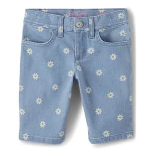 The Children's Place Girls' Denim Skimmer Shorts, Daisy Print, 4 for $6