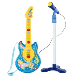 Best Choice 19" Musical Flash Guitar w/ Mic & Stand for $20