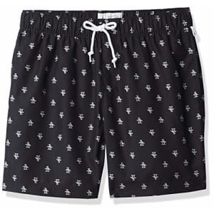 Original Penguin Men's Re-pete Elastic Volley Swim Short, True Black, XL for $37