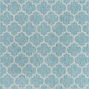 Unique Loom Outdoor Trellis Collection Area Rug (7' 10" Square, Aquamarine/ Gray) for $90