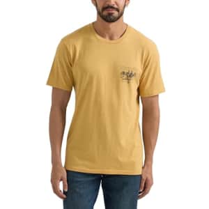Wrangler Men's Western Crew Neck Short Sleeve Tee Shirt, Pale Gold Heather for $15