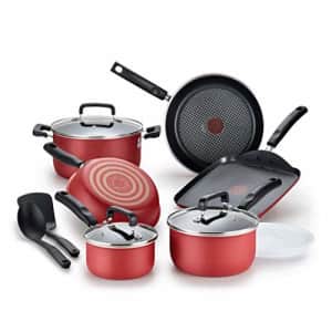 T-fal Signature Titanium Advancend Nonstick Pots and Pans Cookware Set, 12 Piece, Red for $117