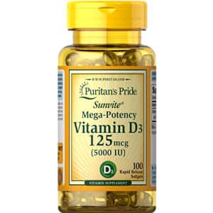 Puritan's Pride Vitamin D3 Mega Potency 5000 IU Bolsters Immune Health System Support and Healthy for $5