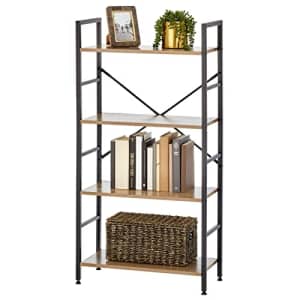 mDesign Industrial Metal/Wood 4 Tier Bookshelf, Tall Modern Etagere Bookcase Shelving Furniture for $45