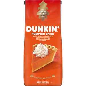 Dunkin Donuts Dunkin' Pumpkin Spice Flavored Ground Coffee, 11 Ounces (Pack of 6) (Packaging May Vary) for $56