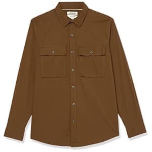 Goodthreads Men's Slim-Fit Long-Sleeve Two-Pocket Utility Shirt, Dark Olive, Small for $13