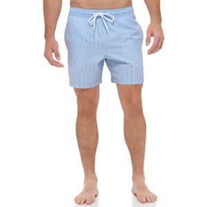 Calvin Klein Men's Standard UV Protected Quick Dry Solid Swim Trunk, Blue Pinstripe, XX-Large for $21