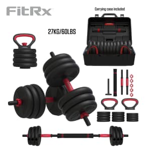 FitRx SmartBell Gym 60-lb 4-in-1 Portable Dumbbell, Barbell, and Kettlebell Set for $109