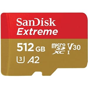 SanDisk 512GB Extreme microSDXC UHS-I Memory Card with Adapter - C10, U3, V30, 4K, 5K, A2, Micro SD. The next best we could find is $77.