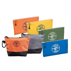 Klein Tools Tool Bag Storage Kit with Zipper Bag Stand-Up Tool Pouch and Canvas Tool Pouch, in Assorted Colors, for $42
