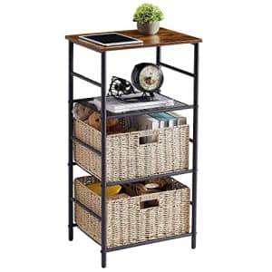 VECELO end/Side Table with 2 Wicker Basket Storage, Printer Shelf Telephone Stand for Hallway for $59