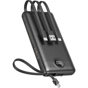 Veektomx 10,000mAh Portable Charger w/ Built-in Cables for $26