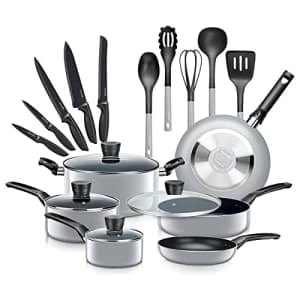 SereneLife Kitchenware Pots & Pans Basic Kitchen Cookware, Black Non-Stick Coating Inside, Heat for $56