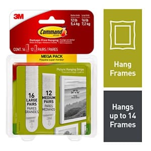 Command Medium and Large Picture Hanging Strips, Damage Free Hanging Picture Hangers, No Tools Wall for $18