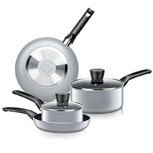 SereneLife Kitchenware Pots & Pans Basic Kitchen Cookware, Black Non-Stick Coating Inside, Heat for $45