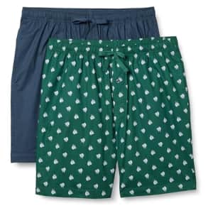 Amazon Essentials Men's Cotton Poplin Pajama Shorts, Pack of 2, Indigo/Wolf, Medium for $28
