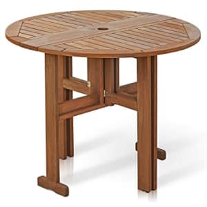 Furinno FG17035 Tioman Hardwood Patio Furniture Gateleg Round Table in Teak Oil, Natural for $214