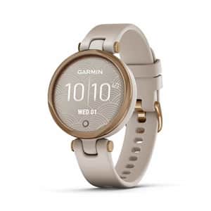 Garmin Lily, Small GPS Smartwatch with Touchscreen and Patterned Lens, Rose Gold and Light Tan for $150