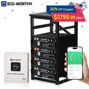 Eco-Worthy 20.48kWh 48V 100AH Server Rack Lithium Battery 4-Pack with Solar Hybrid Inverter for $3,800