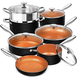 MICHELANGELO Pots and Pans Set, Ultra Nonstick Copper Cookware Set 12 Piece with Healthy & for $130